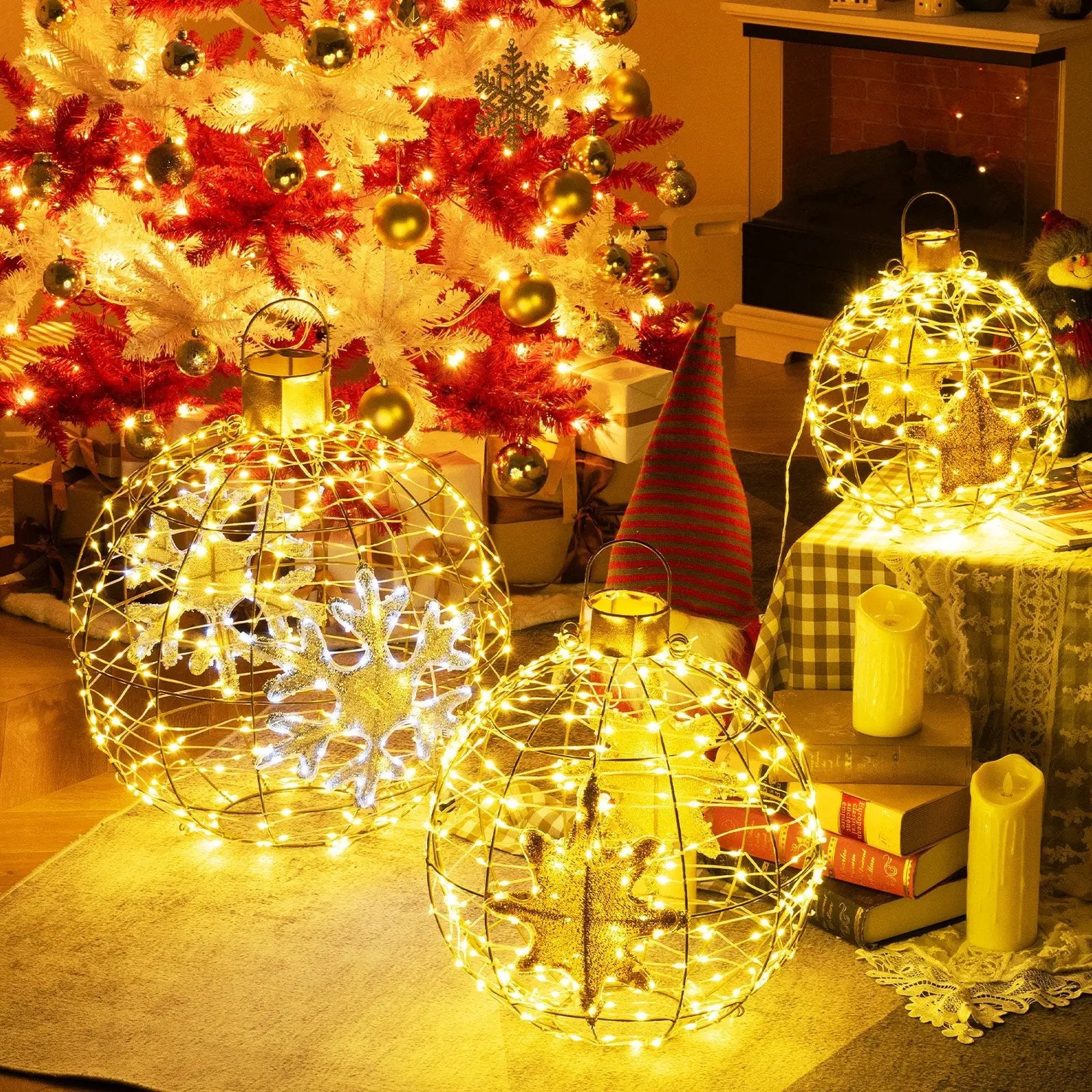 3 Pieces Pre-Lit Lantern Balls with 732 Bright LED Lights and Ground Stakes by DirectDeals