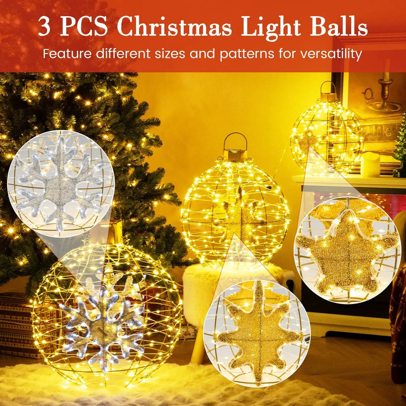 3 Pieces Pre-Lit Lantern Balls with 732 Bright LED Lights and Ground Stakes by DirectDeals