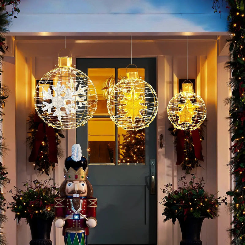 3 Pieces Pre-Lit Lantern Balls with 732 Bright LED Lights and Ground Stakes by DirectDeals