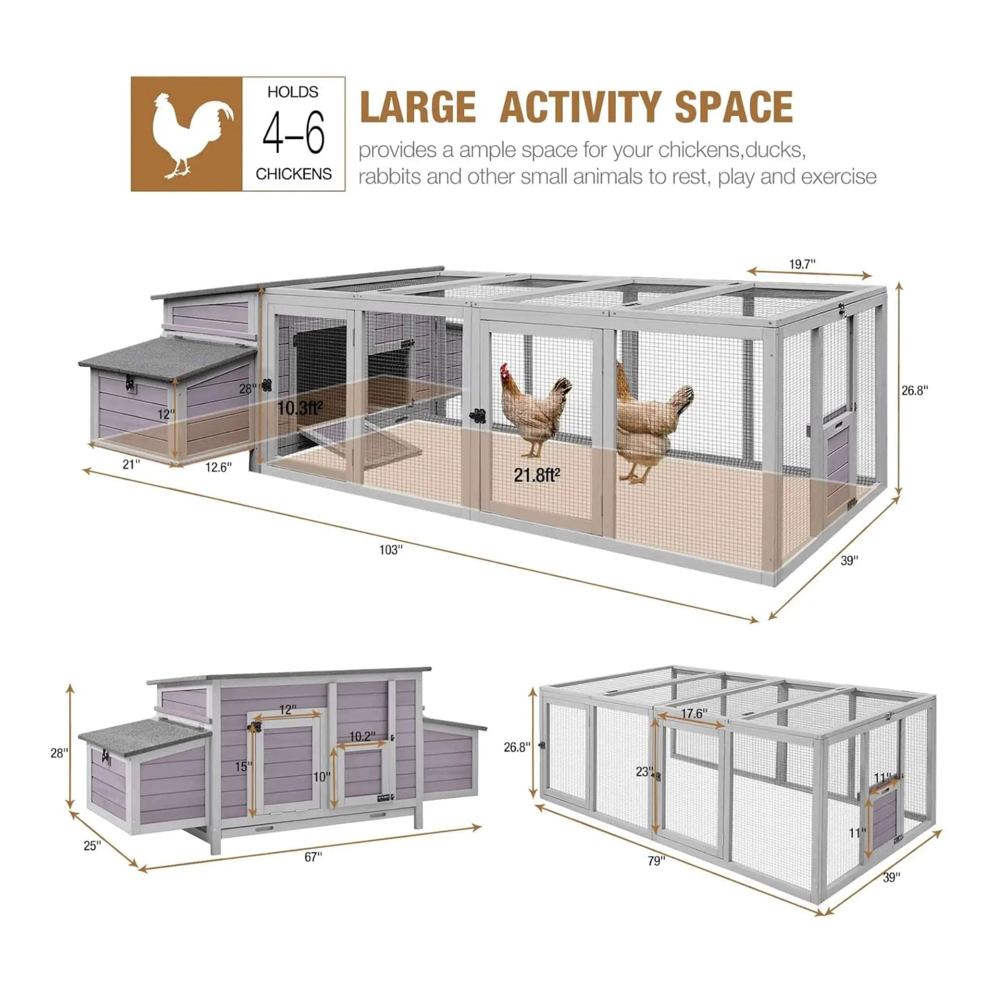 Large 103-Inch Outdoor Chicken Coop House With Run And Nesting Box [4-6 Chickens] (SAK53194) by SAKSBY WHOLESALE