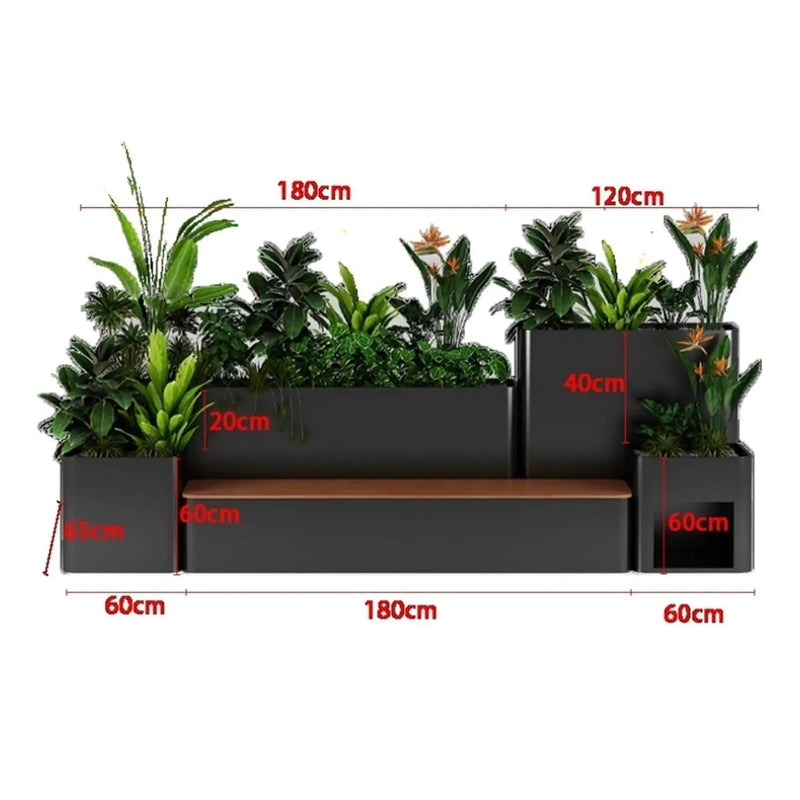 10FT Large Industrial Outdoor Flowerbox Bench With Metal Planter And Hardwood Seat [Made-To-Order] (SAK95620) by SAKSBY WHOLESALE