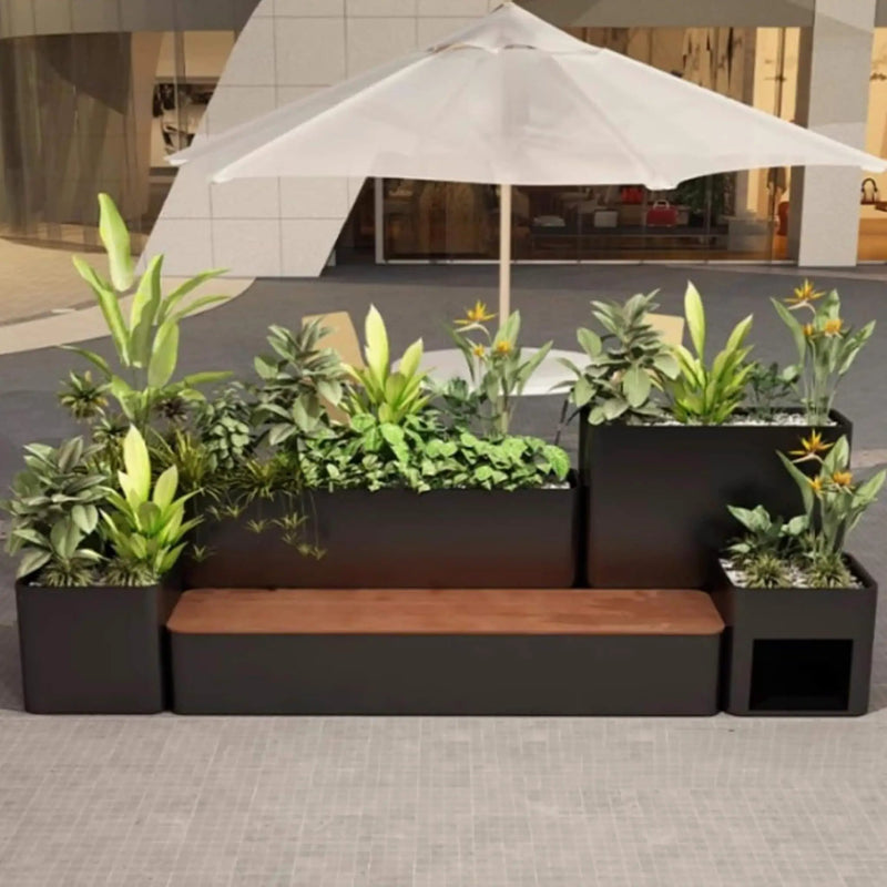 10FT Large Industrial Outdoor Flowerbox Bench With Metal Planter And Hardwood Seat [Made-To-Order] (SAK95620) by SAKSBY WHOLESALE