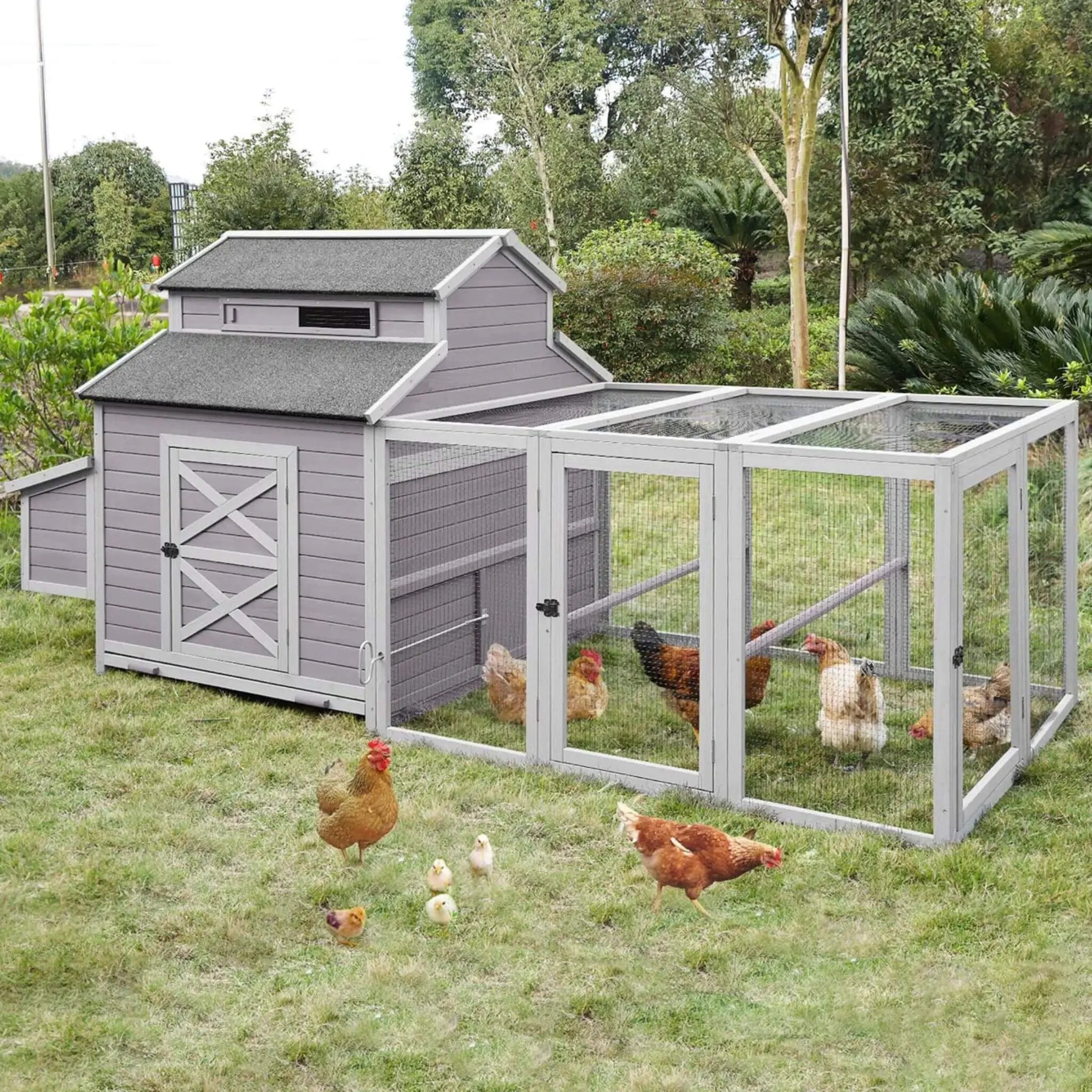 Large 115-Inch Portable Chicken Coop With Run And Nesting Boxes [8-10 Chickens] (SAK18263) by SAKSBY WHOLESALE