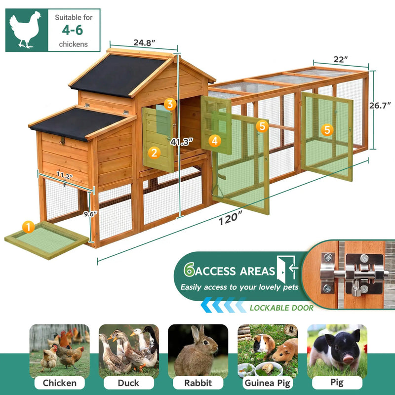 Large 122-Inch Chicken Coop With Run, Nest Box & Removable Tray For 4-6 Hens (SAK19542) by SAKSBY WHOLESALE