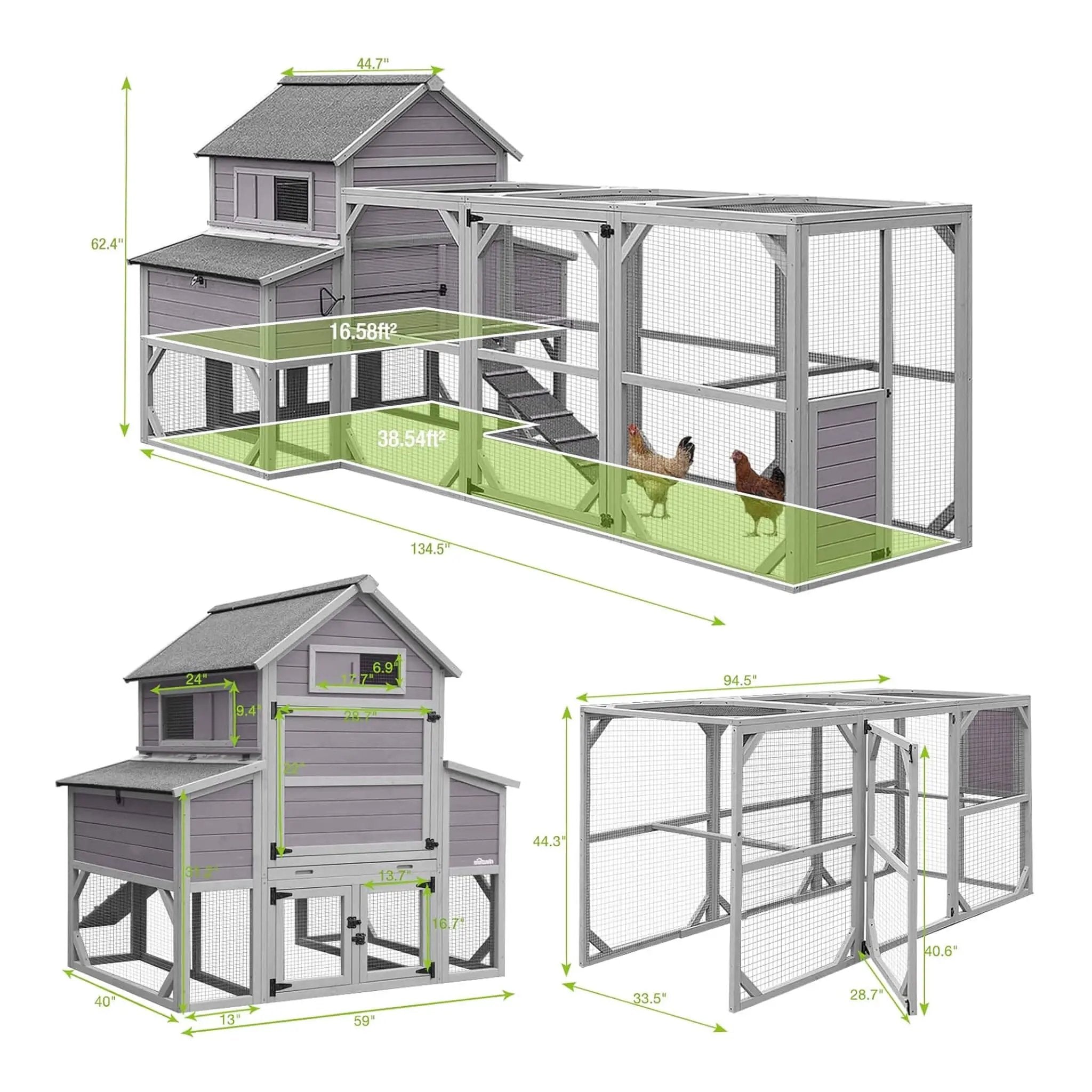 Large 137-Inch Wooden Chicken Coop With Run And 6 Nesting Boxes [10-15 Chickens] (SAK96430) by SAKSBY WHOLESALE