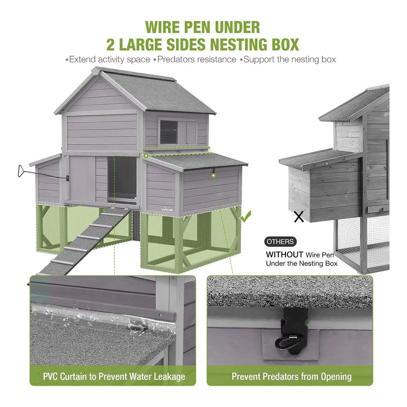 Large 137-Inch Wooden Chicken Coop With Run And 6 Nesting Boxes [10-15 Chickens] (SAK96430) by SAKSBY WHOLESALE