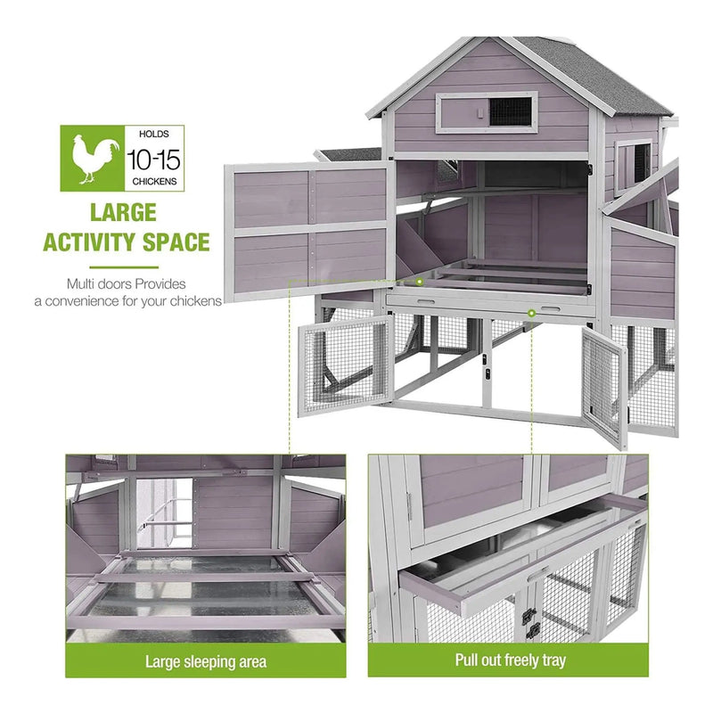 Large 137-Inch Wooden Chicken Coop With Run And 6 Nesting Boxes [10-15 Chickens] (SAK96430) by SAKSBY WHOLESALE