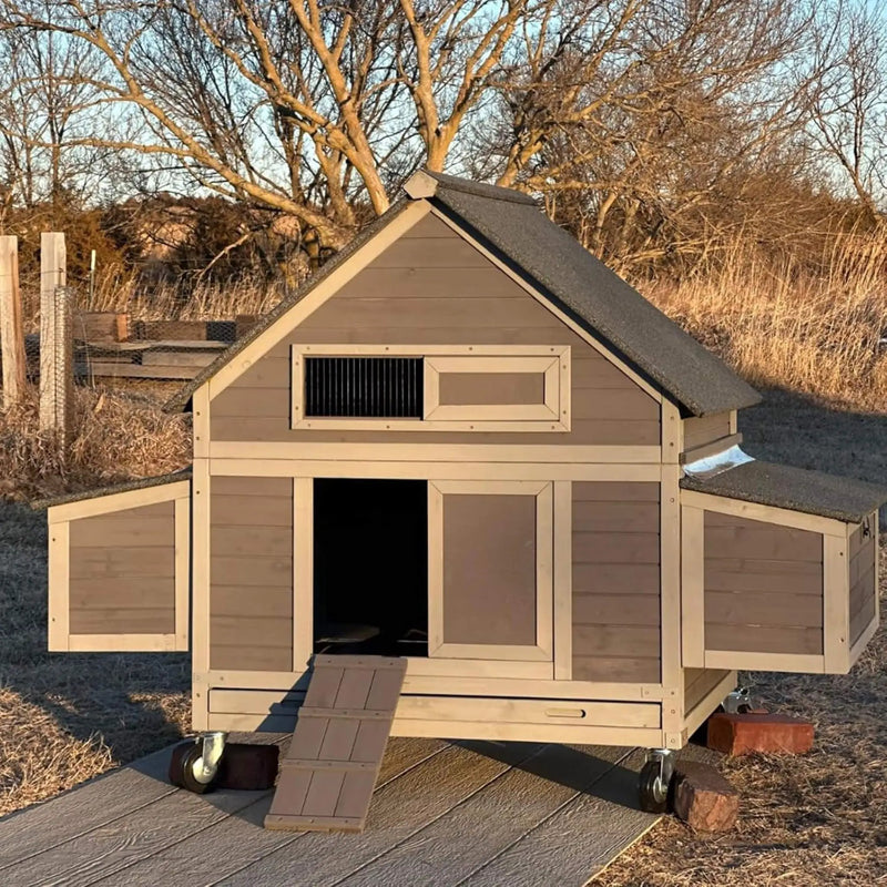 Large 63-Inch Movable Wooden Hen House With Wheels And Nesting Box (SAK50791) by SAKSBY WHOLESALE