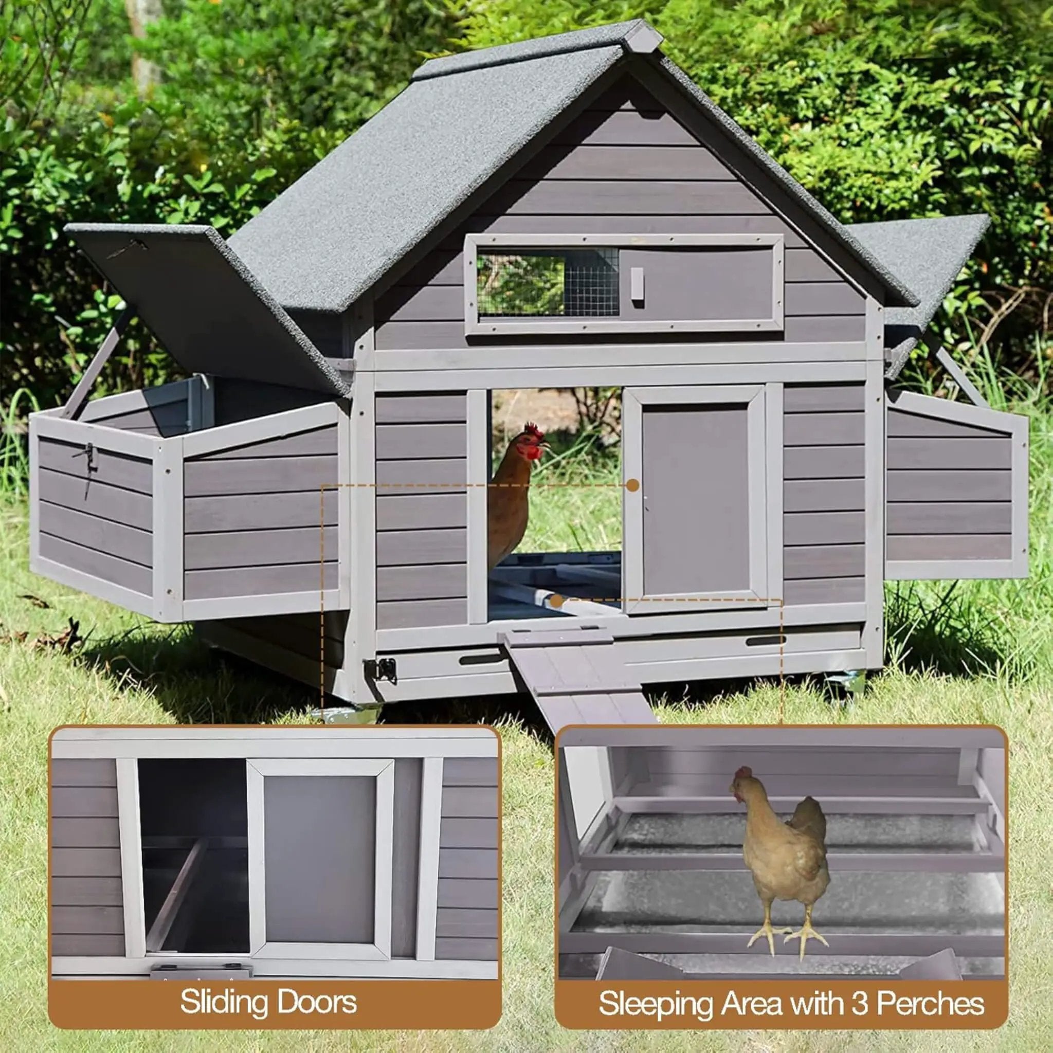 Large 63-Inch Movable Wooden Hen House With Wheels And Nesting Box (SAK50791) by SAKSBY WHOLESALE