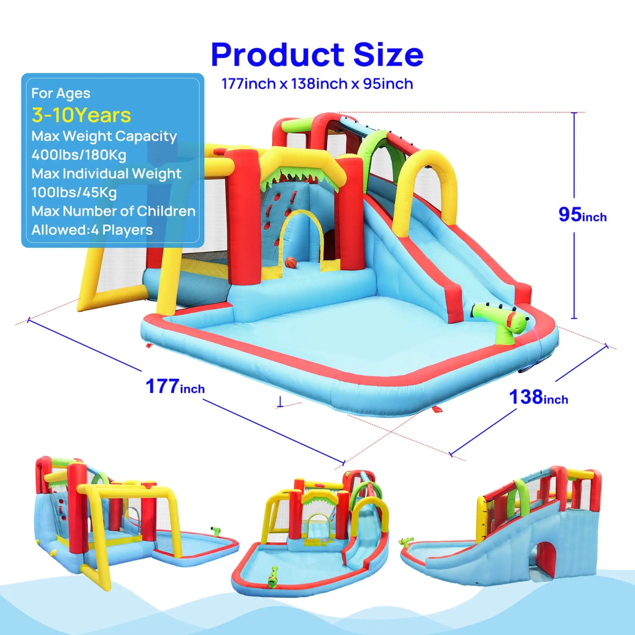 Large 7-In-1 Inflatable Water Slide Bouncer Pool With Climbing Wall (SAK60841) by SAKSBY WHOLESALE