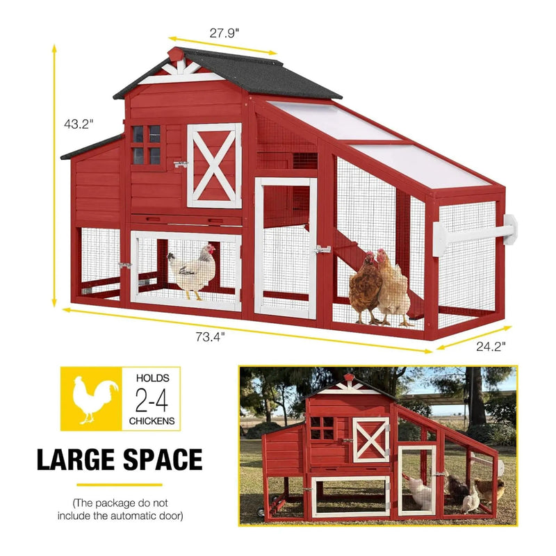 Large 73-Inch Portable Chicken Coop With Wheels And Nesting Box (SAK27495) by SAKSBY WHOLESALE