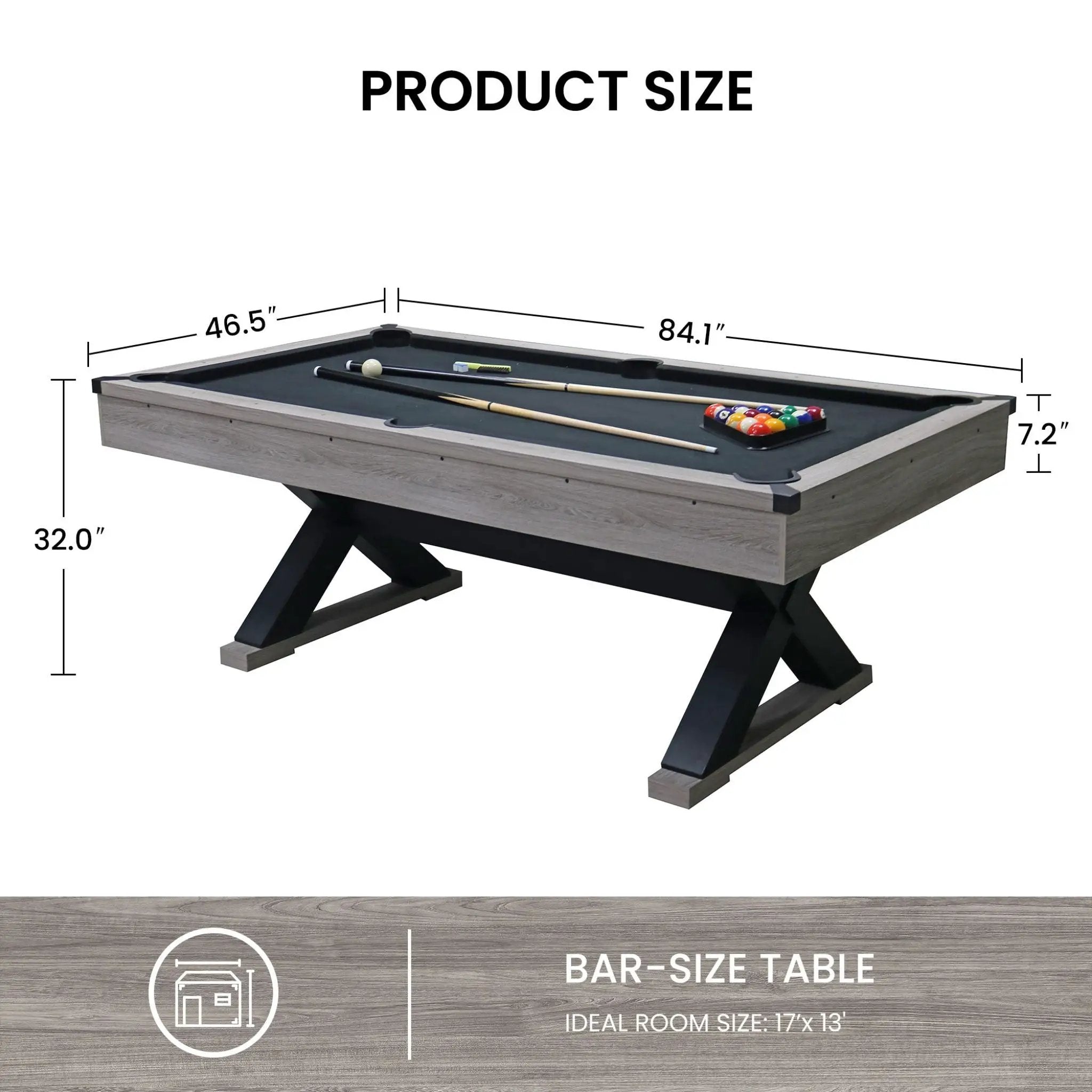 Large 84-Inch Rustic Gray Pool Table With Cues, Balls And X-Legs (SAK54361) by SAKSBY WHOLESALE