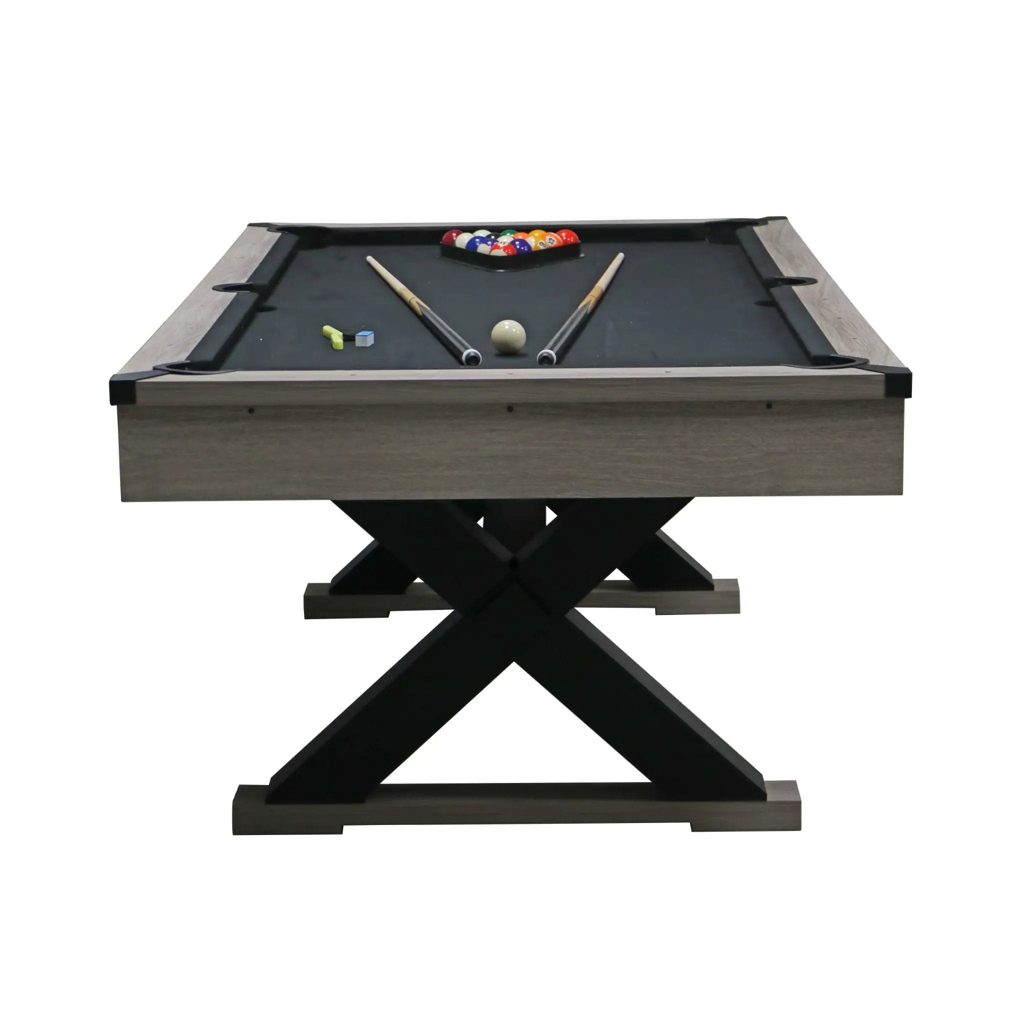 Large 84-Inch Rustic Gray Pool Table With Cues, Balls And X-Legs (SAK54361) by SAKSBY WHOLESALE