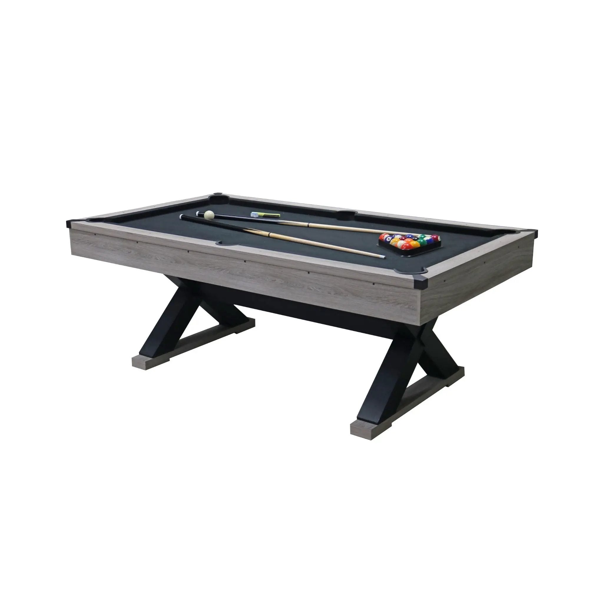 Large 84-Inch Rustic Gray Pool Table With Cues, Balls And X-Legs (SAK54361) by SAKSBY WHOLESALE
