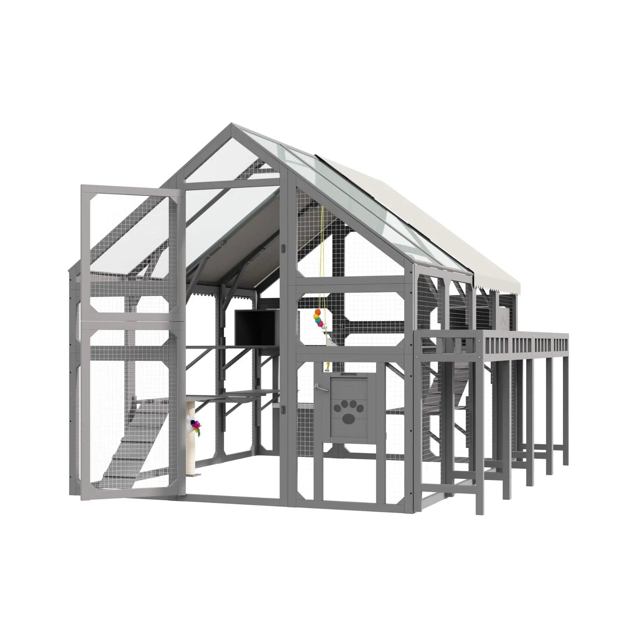 Large 94-Inch Outdoor Wooden Cat House With Planter & Walk-In Catio (SAK97531) by SAKSBY WHOLESALE