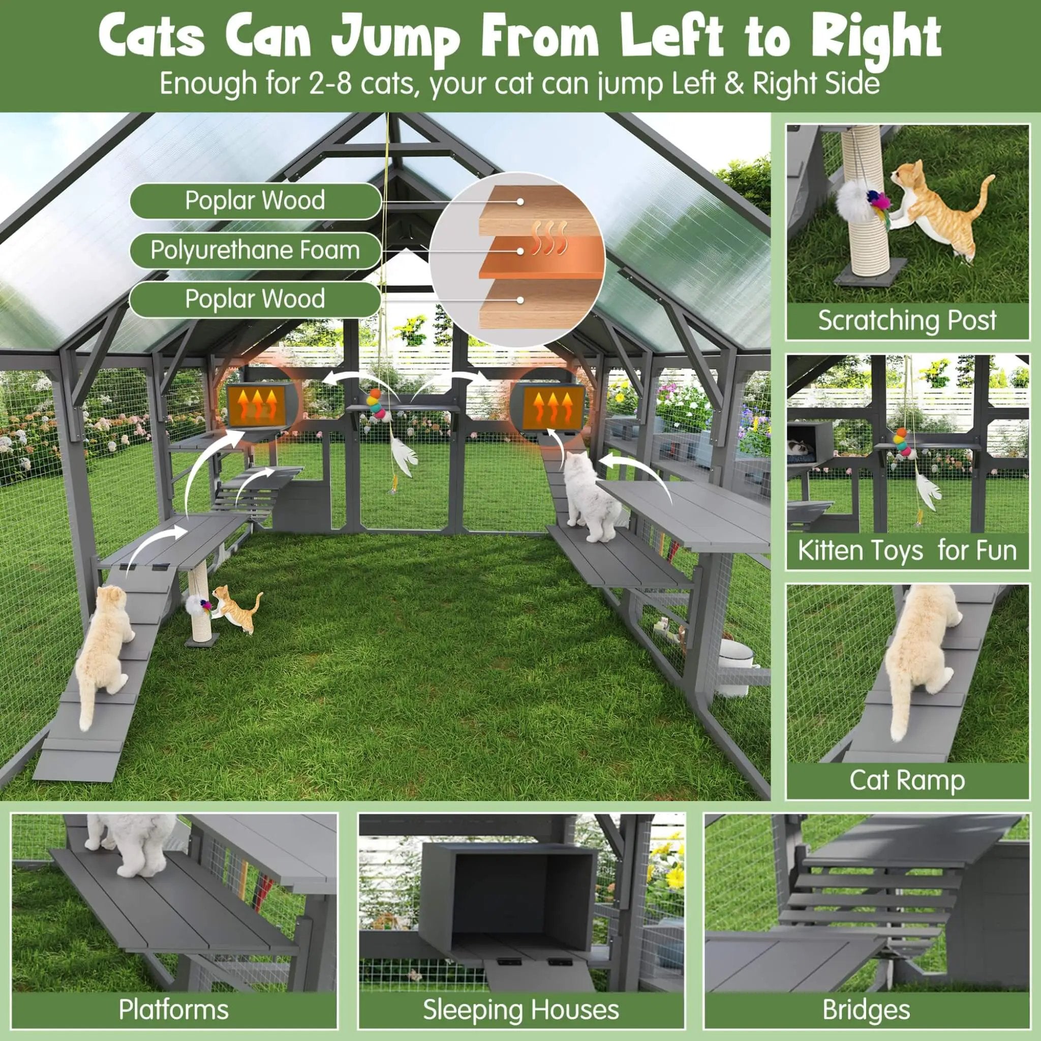 Large 94-Inch Outdoor Wooden Cat House With Planter & Walk-In Catio (SAK97531) by SAKSBY WHOLESALE