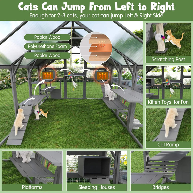 Large 94-Inch Outdoor Wooden Cat House With Planter & Walk-In Catio (SAK97531) by SAKSBY WHOLESALE
