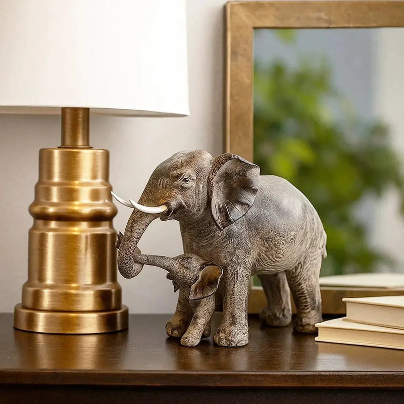Large African Elephant and Calf Statue Decorative Home and Garden Decor by House Of Avana