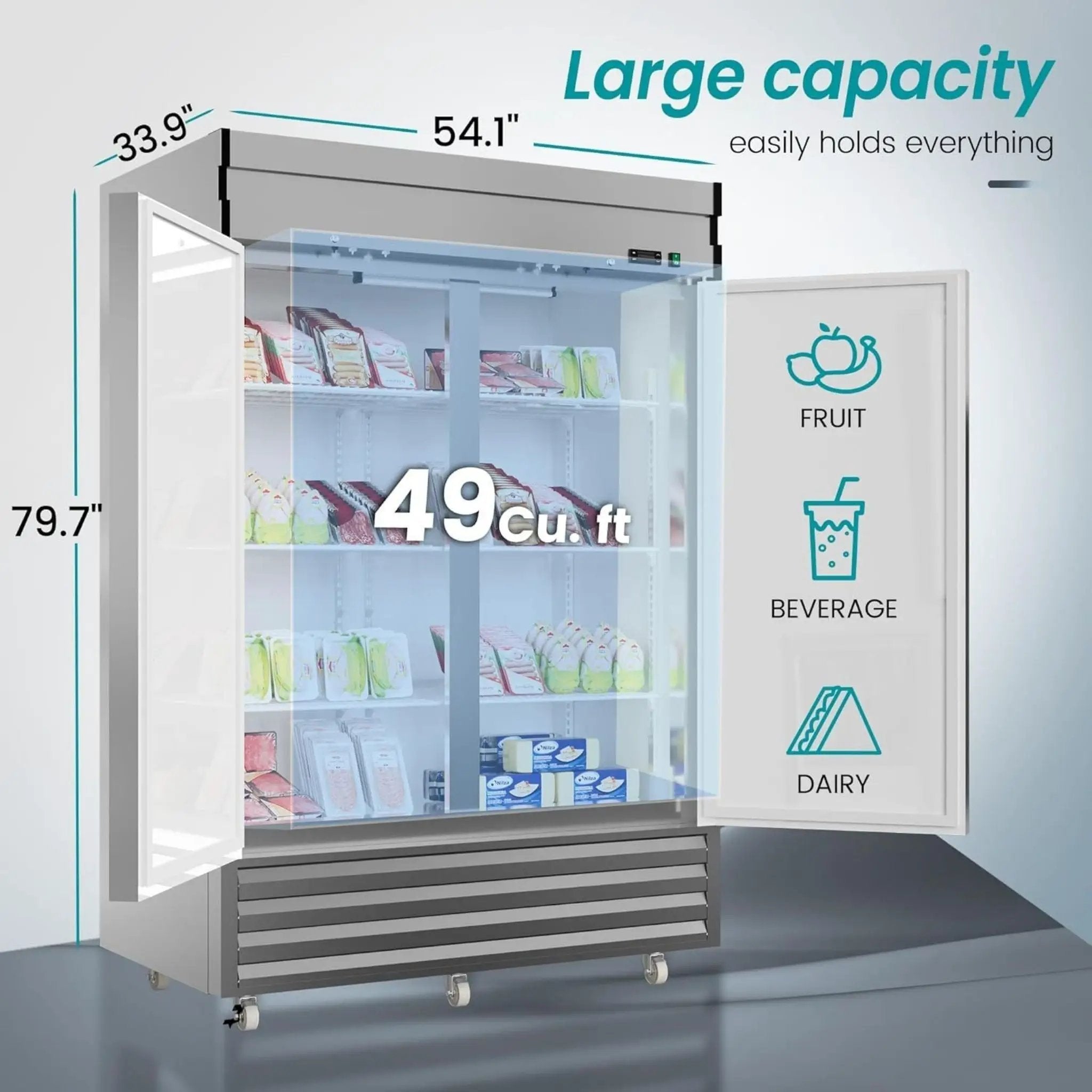 Large Commercial 49 Cu.Ft 2-Door Stainless Steel Reach-In Refrigerator With OmniSmart Temperature Control (SAK54160) by SAKSBY WHOLESALE