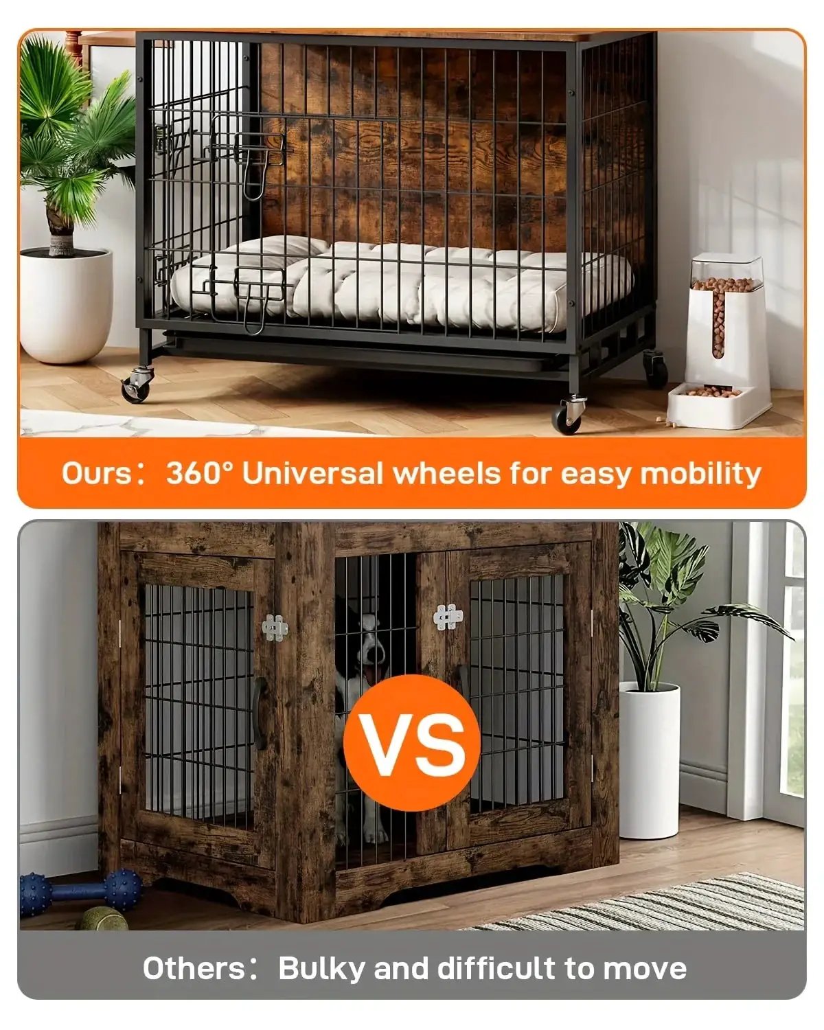 Large Heavy-Duty MDF & Wood Dog Crate Furniture - Double Door Kennel End Table with Removable Tray, Adjustable Divider &, Chew-Resistant Puppy Cage for Indoor/Outdoor Use, Multi-Size Dog House for Large Breeds (Golden Accent by House Of Avana
