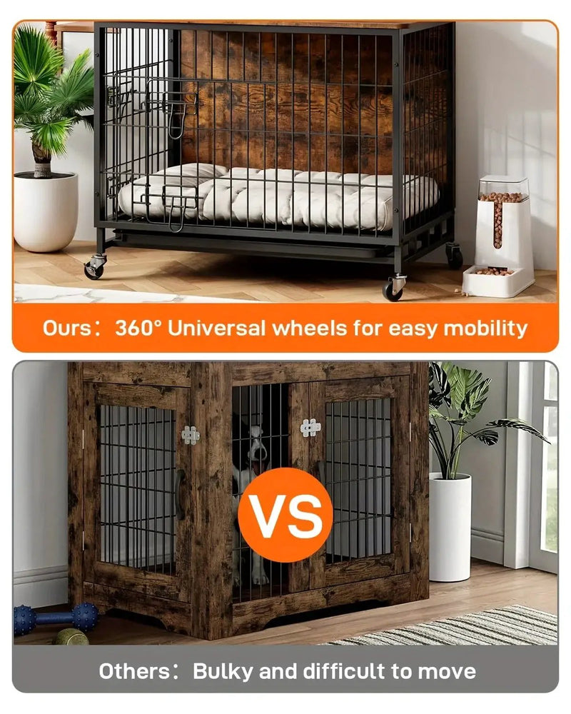 Large Heavy-Duty MDF & Wood Dog Crate Furniture - Double Door Kennel End Table with Removable Tray, Adjustable Divider &, Chew-Resistant Puppy Cage for Indoor/Outdoor Use, Multi-Size Dog House for Large Breeds (Golden Accent by House Of Avana