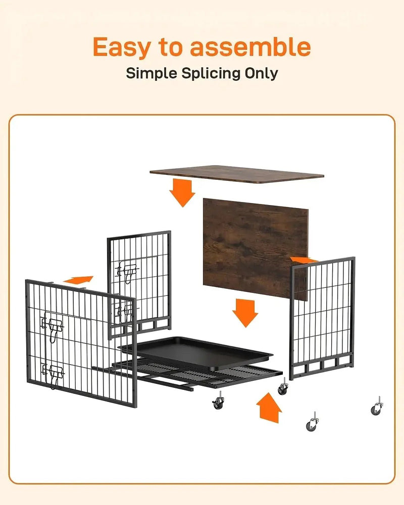 Large Heavy-Duty MDF & Wood Dog Crate Furniture - Double Door Kennel End Table with Removable Tray, Adjustable Divider &, Chew-Resistant Puppy Cage for Indoor/Outdoor Use, Multi-Size Dog House for Large Breeds (Golden Accent by House Of Avana