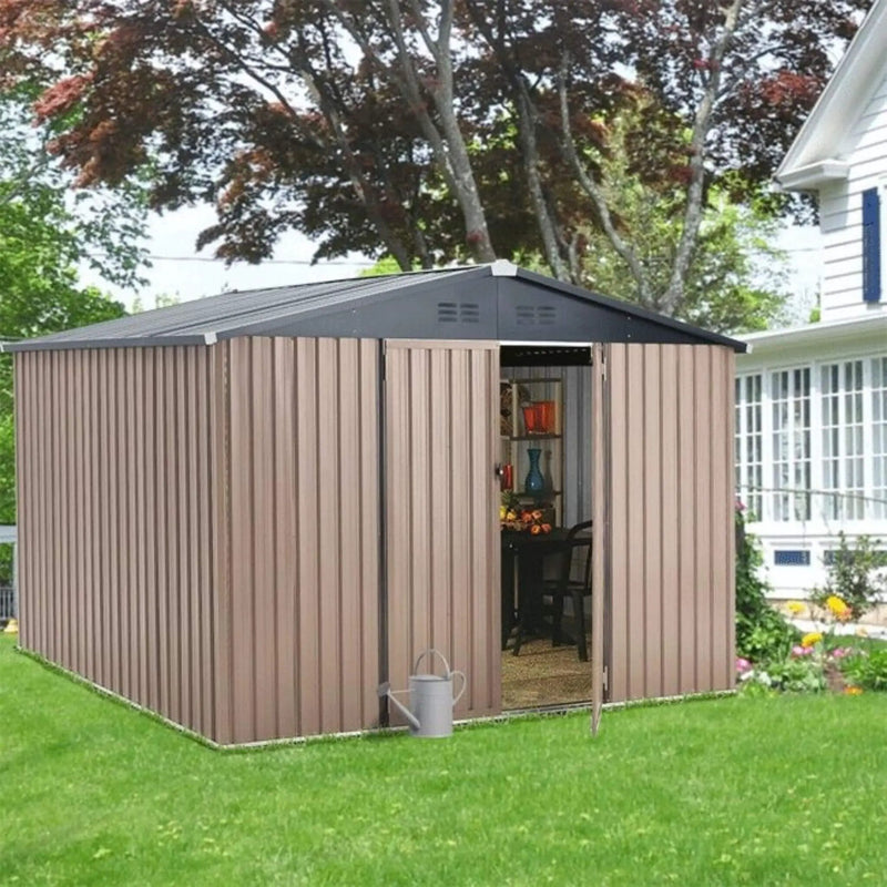 [08X10FT] Alora Large Heavy-Duty Outdoor Metal Garden Tools Storage Utility Shed W/ Lockable Door (SAK72751) by SAKSBY WHOLESALE