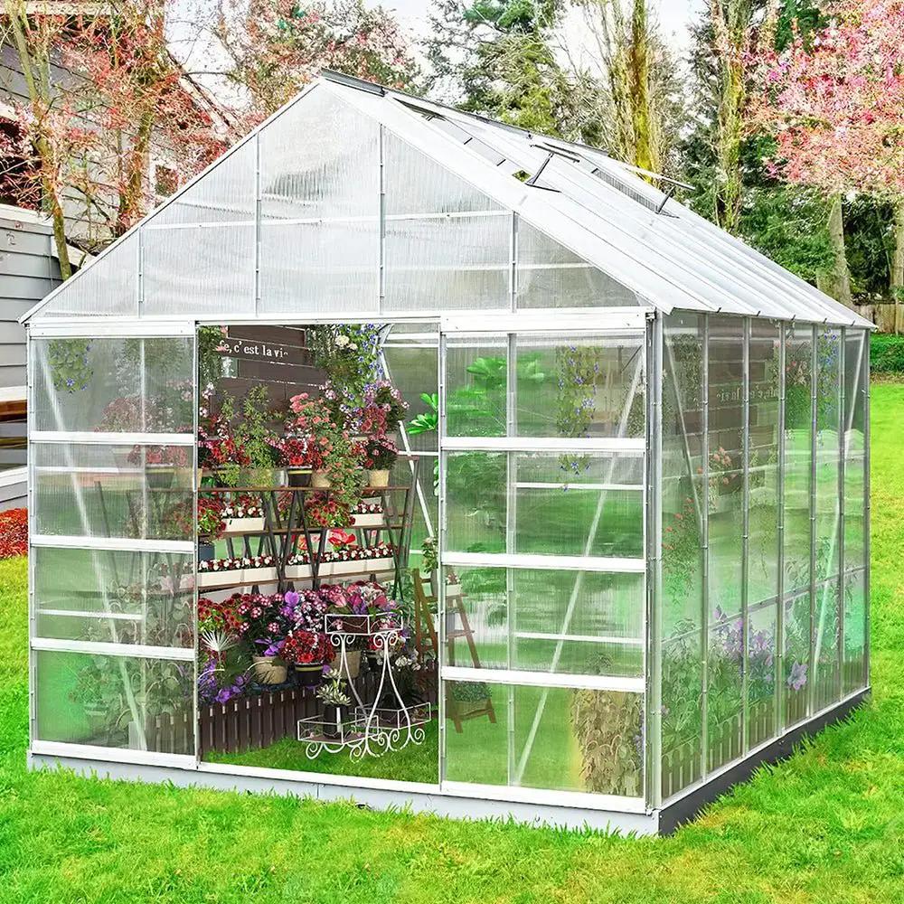 [10X12FT] Large Heavy-Duty Outdoor Walk-In Polycarbonate Aluminum Frame Greenhouse With Adjustable Vents & Sliding Doors (SAK93648) by SAKSBY WHOLESALE