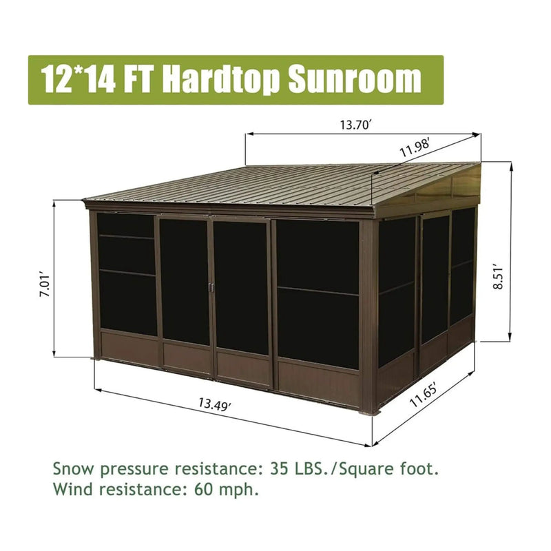[12X14FT] Alora Haven Large Outdoor All-Season Wall-Mounted Sunroom With Galvanized Steel Roof & Moveable PVC Screen (SAK46475) by SAKSBY WHOLESALE