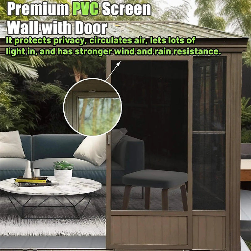 [12X14FT] Alora Haven Large Outdoor All-Season Wall-Mounted Sunroom With Galvanized Steel Roof & Moveable PVC Screen (SAK46475) by SAKSBY WHOLESALE
