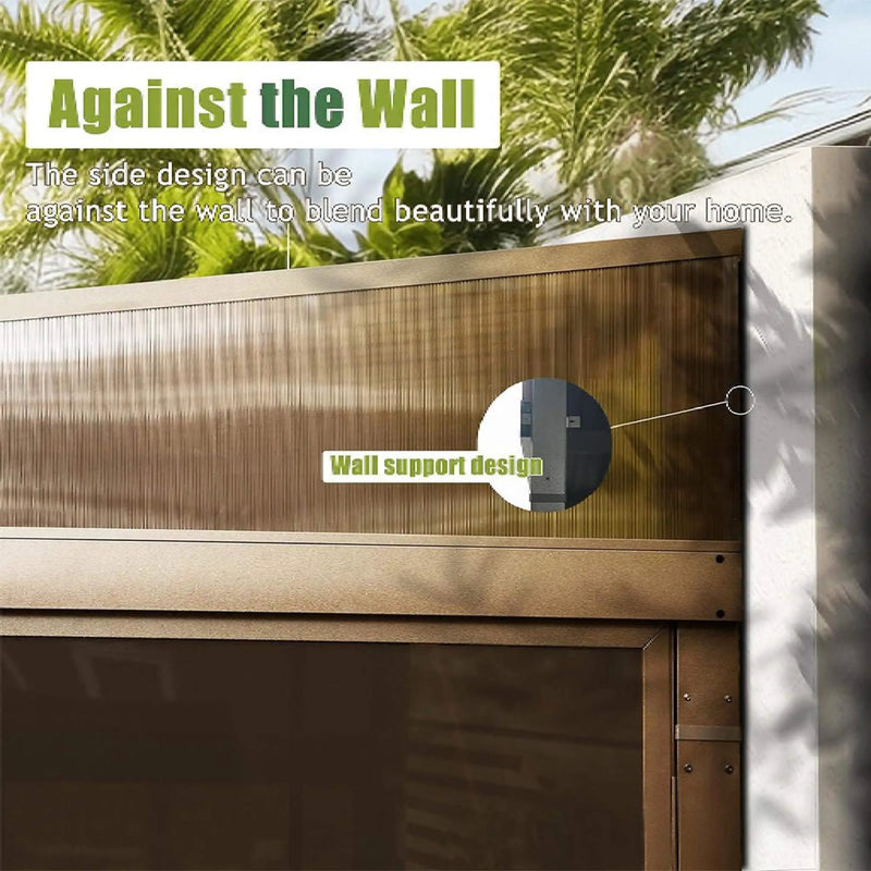 [12X14FT] Alora Haven Large Outdoor All-Season Wall-Mounted Sunroom With Galvanized Steel Roof & Moveable PVC Screen (SAK46475) by SAKSBY WHOLESALE