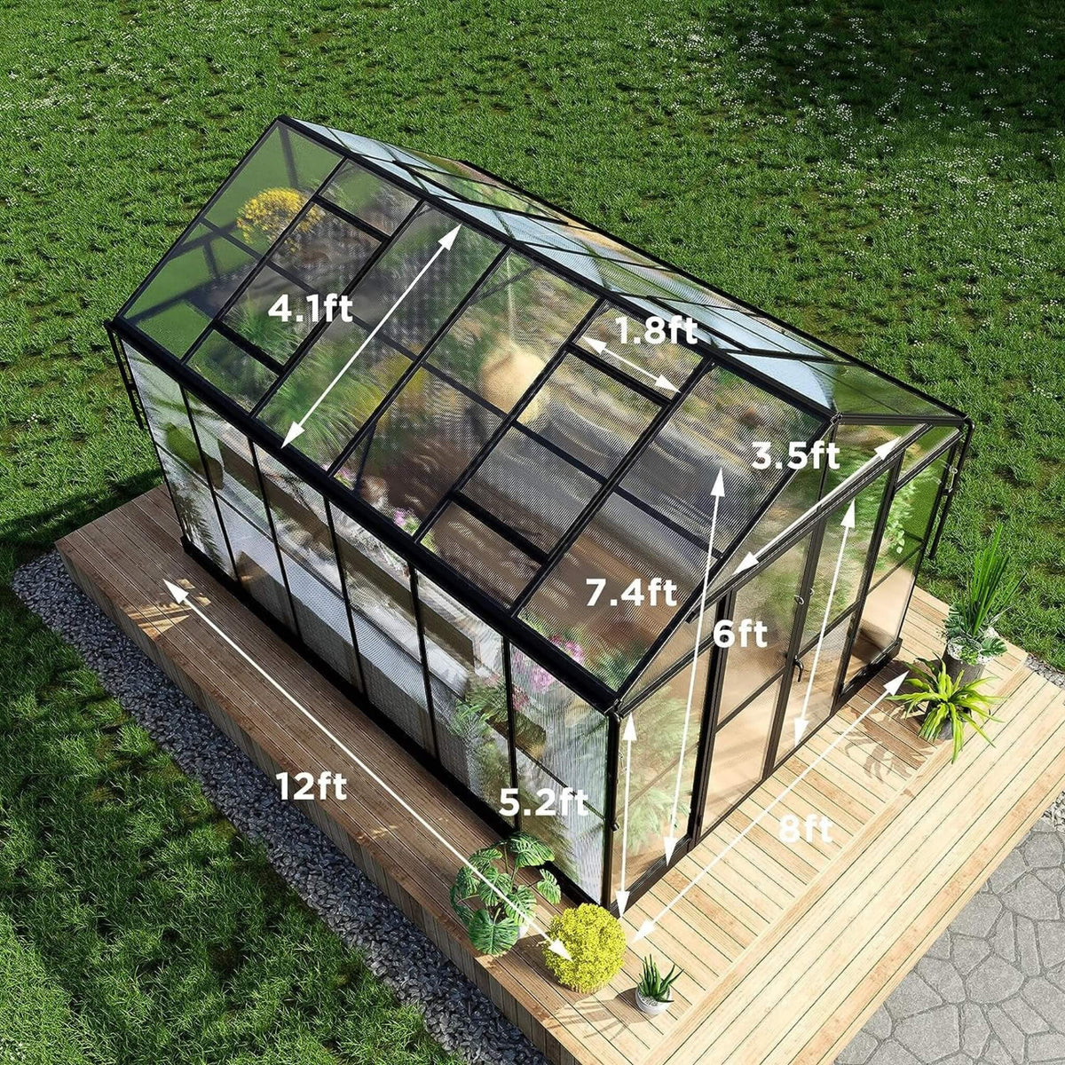 [08X12FT] Large Premium Outdoor Aluminum Polycarbonate Greenhouse With Double Swing Doors (SAK92641) by SAKSBY WHOLESALE