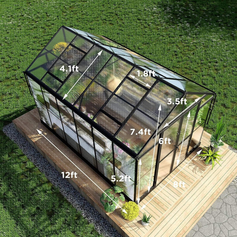 [08X12FT] Large Premium Outdoor Aluminum Polycarbonate Greenhouse With Double Swing Doors (SAK92641) by SAKSBY WHOLESALE