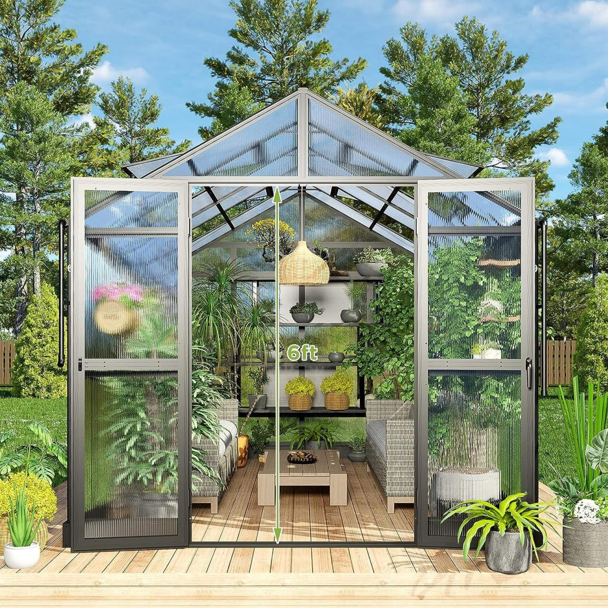 [08X12FT] Large Premium Outdoor Aluminum Polycarbonate Greenhouse With Double Swing Doors (SAK92641) by SAKSBY WHOLESALE