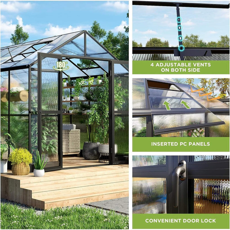 [08X12FT] Large Premium Outdoor Aluminum Polycarbonate Greenhouse With Double Swing Doors (SAK92641) by SAKSBY WHOLESALE