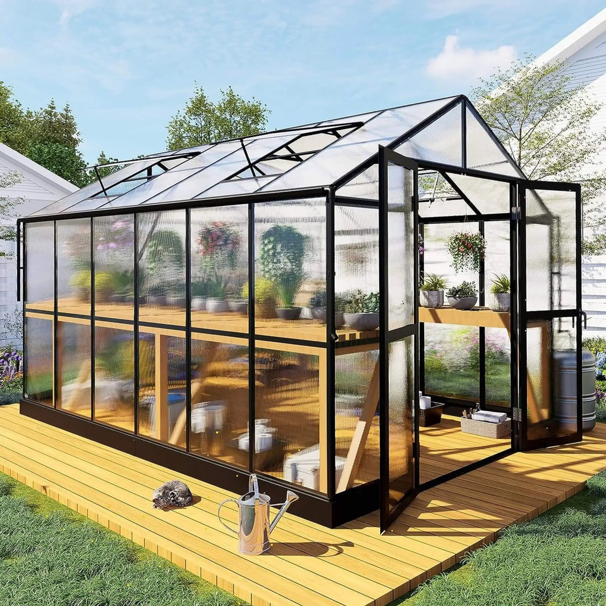 [08X12FT] Large Premium Outdoor Aluminum Polycarbonate Greenhouse With Double Swing Doors (SAK92641) by SAKSBY WHOLESALE