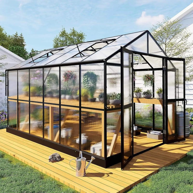 [08X12FT] Large Premium Outdoor Aluminum Polycarbonate Greenhouse With Double Swing Doors (SAK92641) by SAKSBY WHOLESALE