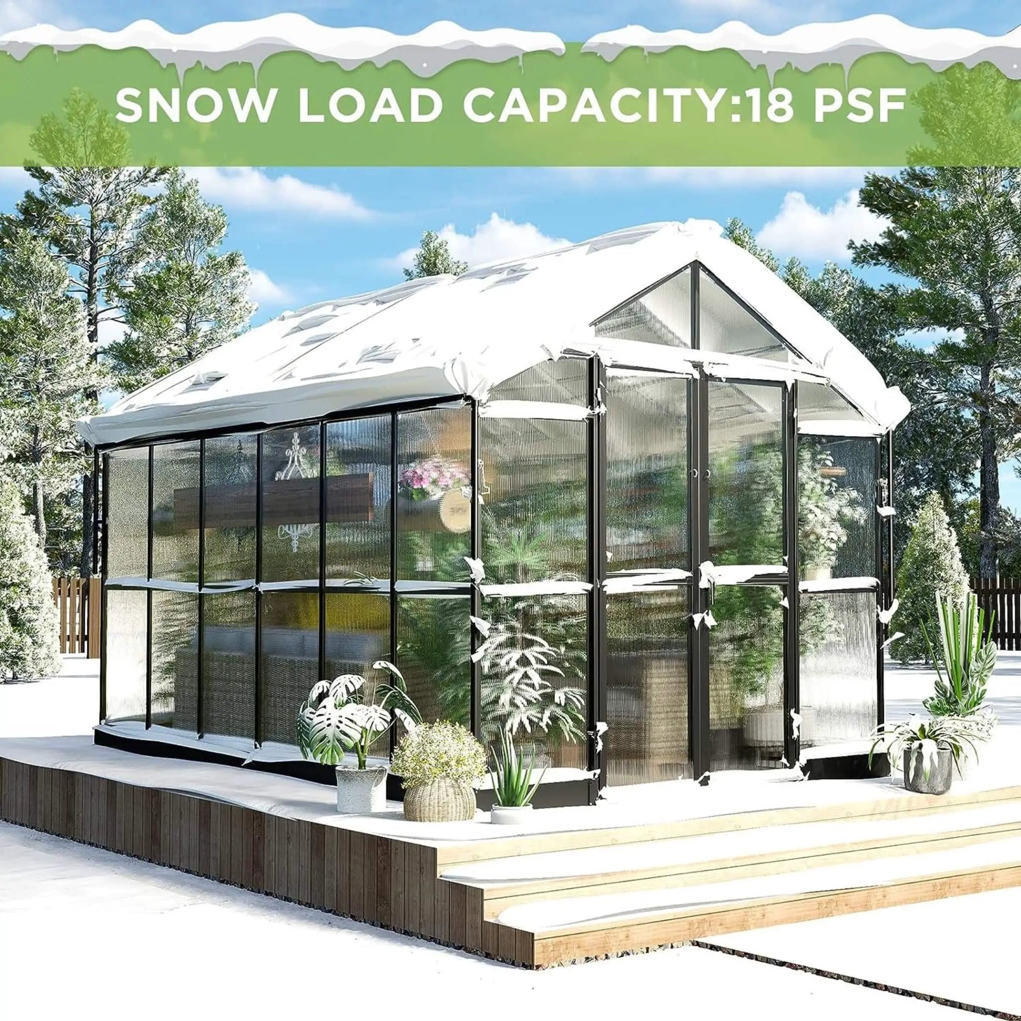 [08X12FT] Large Premium Outdoor Aluminum Polycarbonate Greenhouse With Double Swing Doors (SAK92641) by SAKSBY WHOLESALE