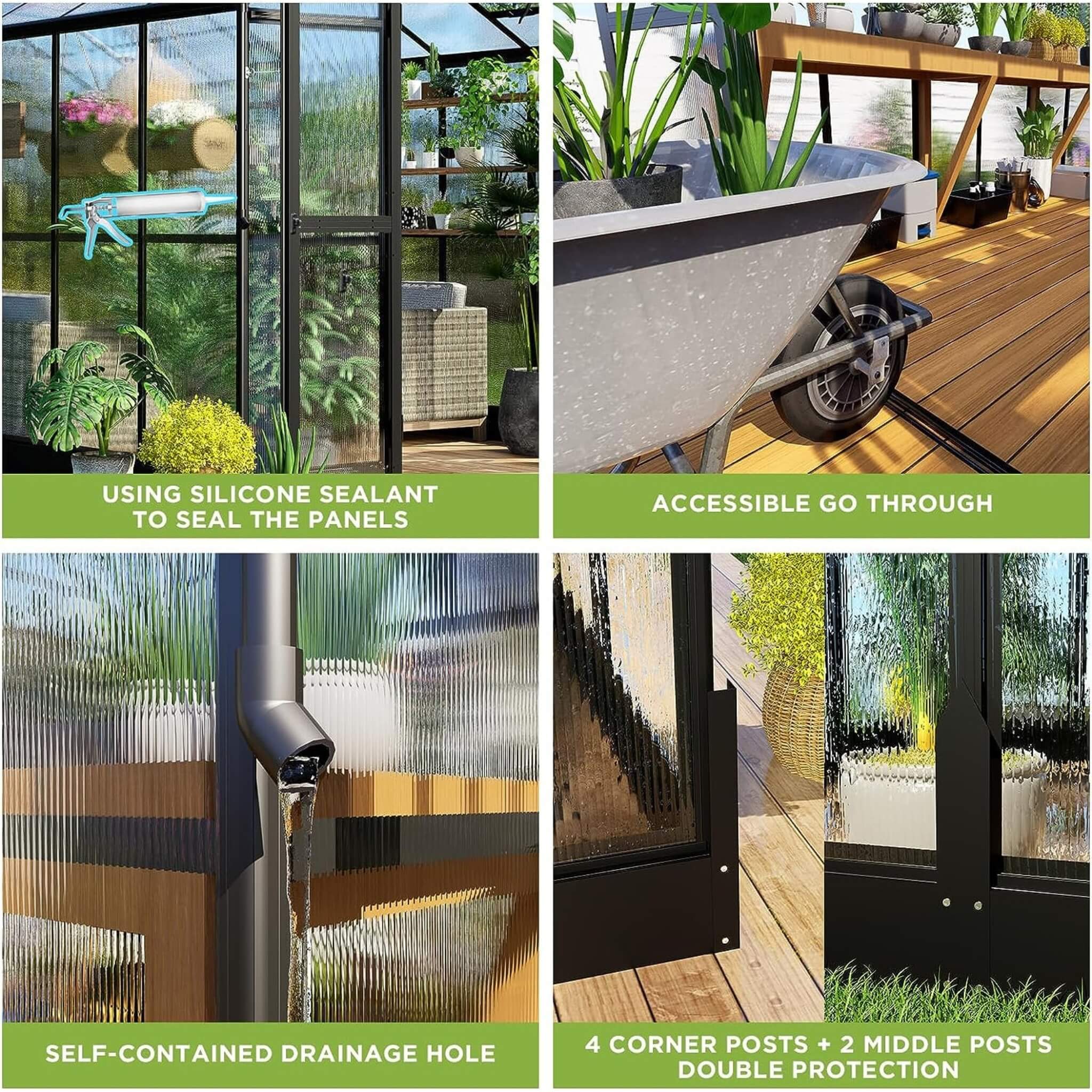 [08X12FT] Large Premium Outdoor Aluminum Polycarbonate Greenhouse With Double Swing Doors (SAK92641) by SAKSBY WHOLESALE