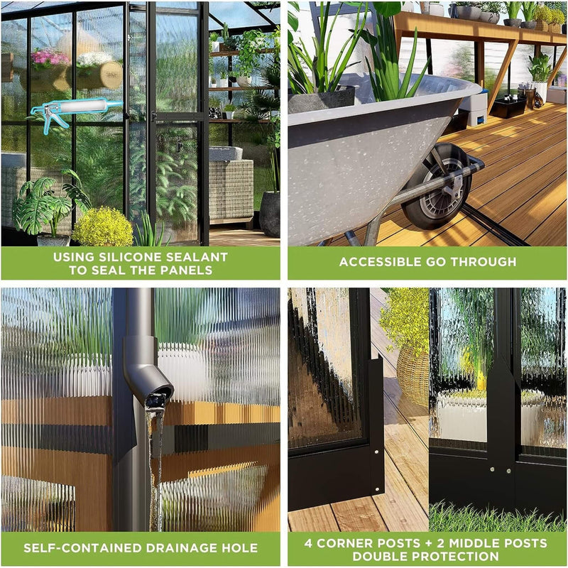 [08X12FT] Large Premium Outdoor Aluminum Polycarbonate Greenhouse With Double Swing Doors (SAK92641) by SAKSBY WHOLESALE