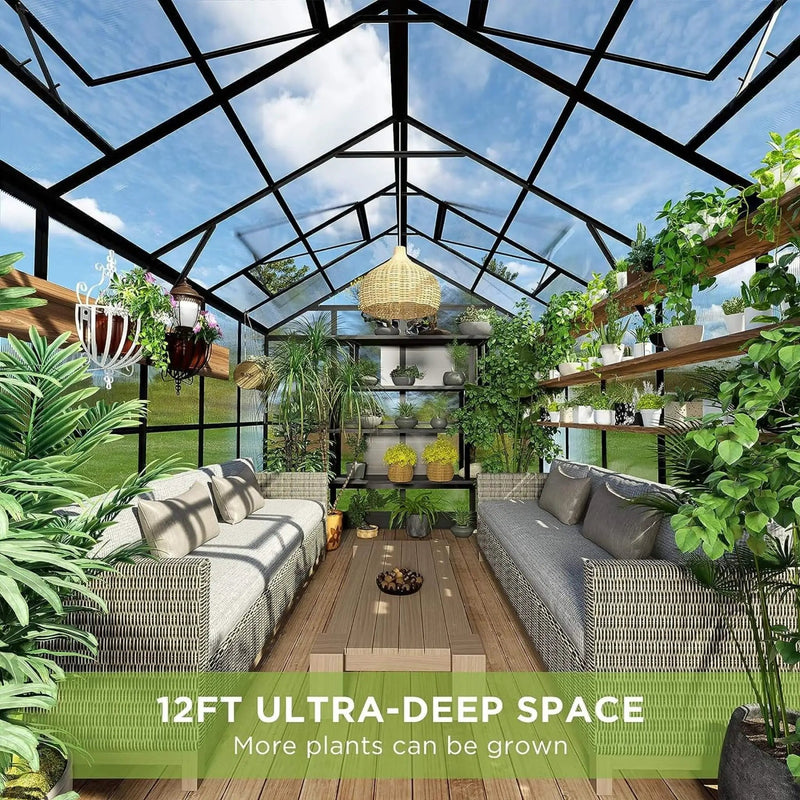[08X12FT] Large Premium Outdoor Aluminum Polycarbonate Greenhouse With Double Swing Doors (SAK92641) by SAKSBY WHOLESALE