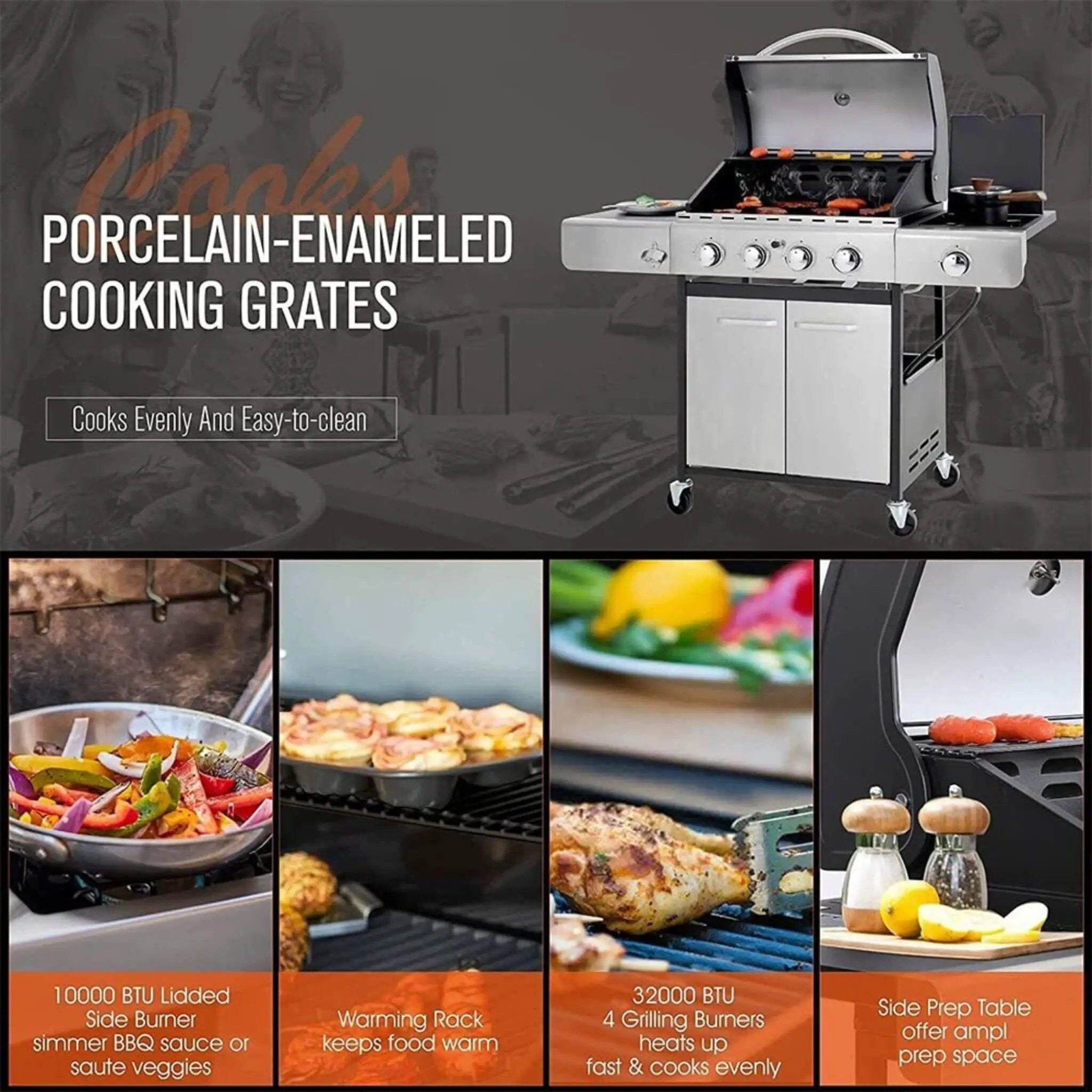 Large Outdoor 42K BTU BBQ Stainless Steel Propane Gas Grill With 4 Burners (SAK61283) by SAKSBY WHOLESALE