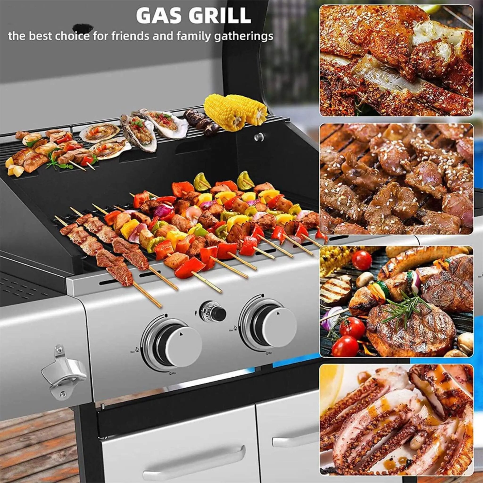 Large Outdoor 42K BTU BBQ Stainless Steel Propane Gas Grill With 4 Burners (SAK61283) by SAKSBY WHOLESALE