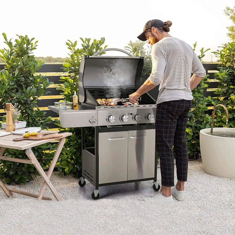 Large Outdoor 42K BTU BBQ Stainless Steel Propane Gas Grill With 4 Burners (SAK61283) by SAKSBY WHOLESALE