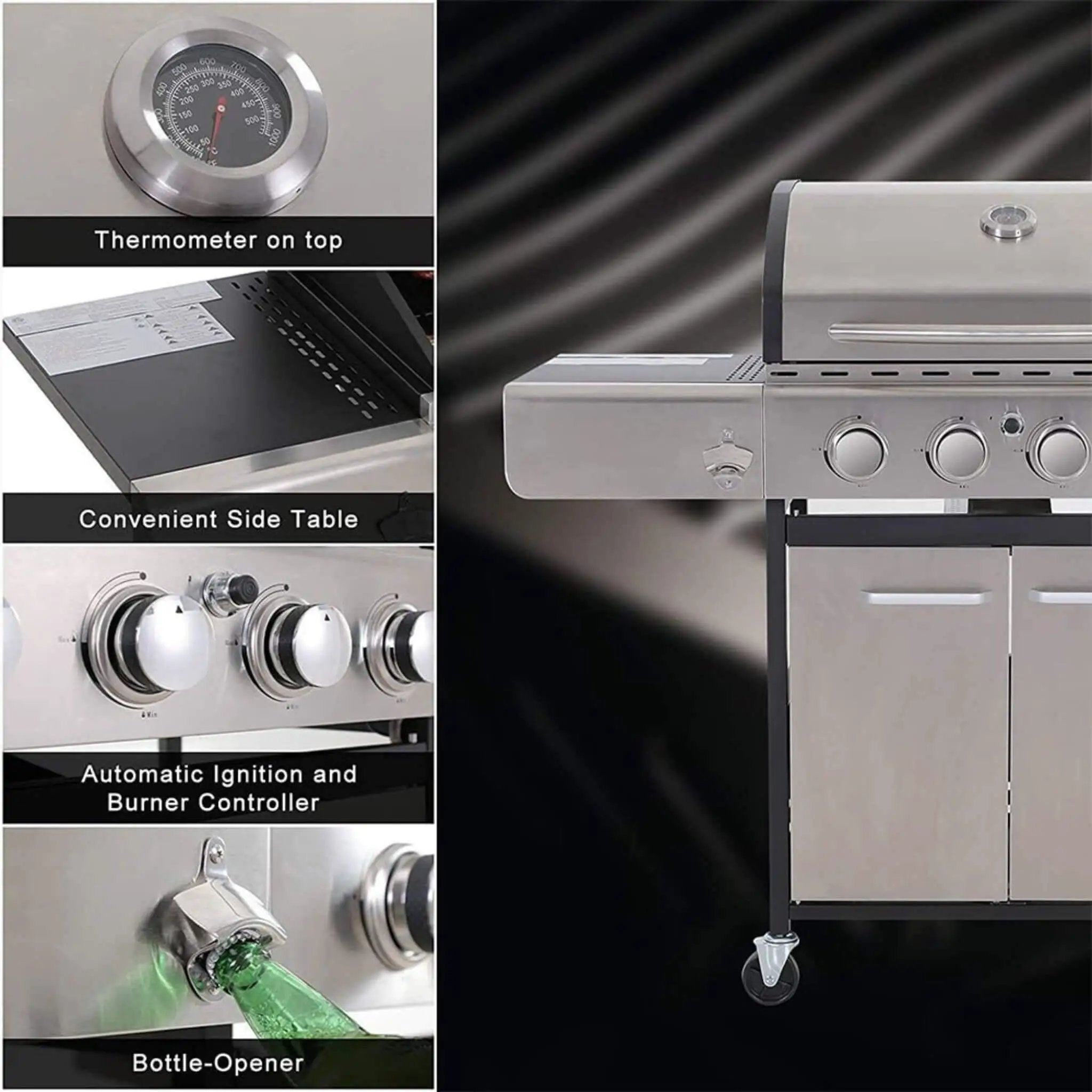Large Outdoor 42K BTU BBQ Stainless Steel Propane Gas Grill With 4 Burners (SAK61283) by SAKSBY WHOLESALE