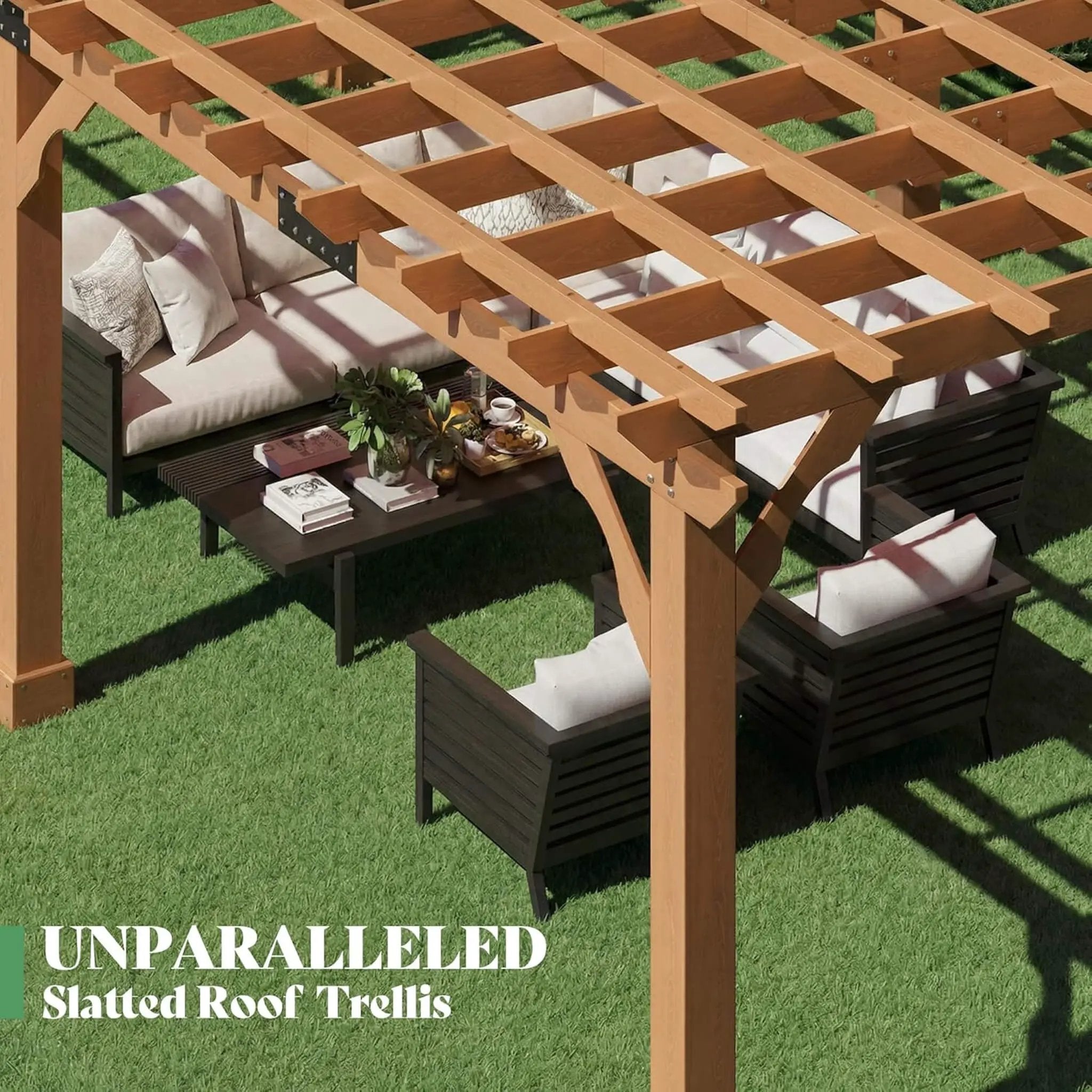 Alora Large Outdoor Cedar Wood Pergola Kit With Slatted Roof (SAK31064) by SAKSBY WHOLESALE