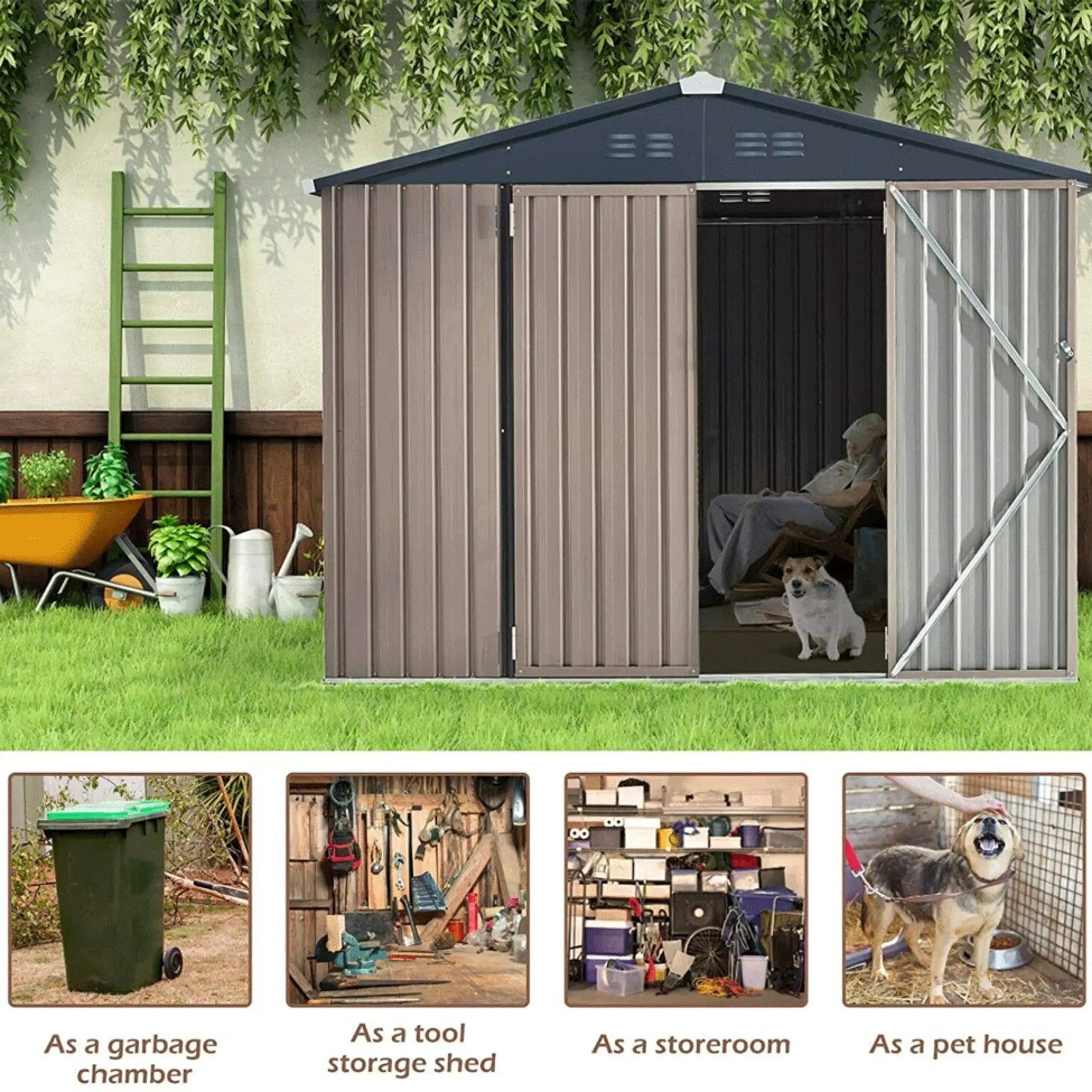 [06X08FT] Alora Large Outdoor Metal Hanover Storage Cabin House Shed (SAK94577) by SAKSBY WHOLESALE