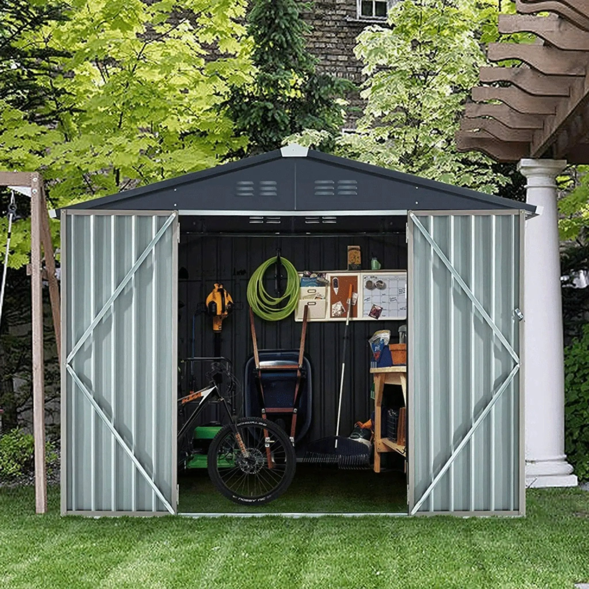 [06X08FT] Alora Large Outdoor Metal Hanover Storage Cabin House Shed (SAK94577) by SAKSBY WHOLESALE