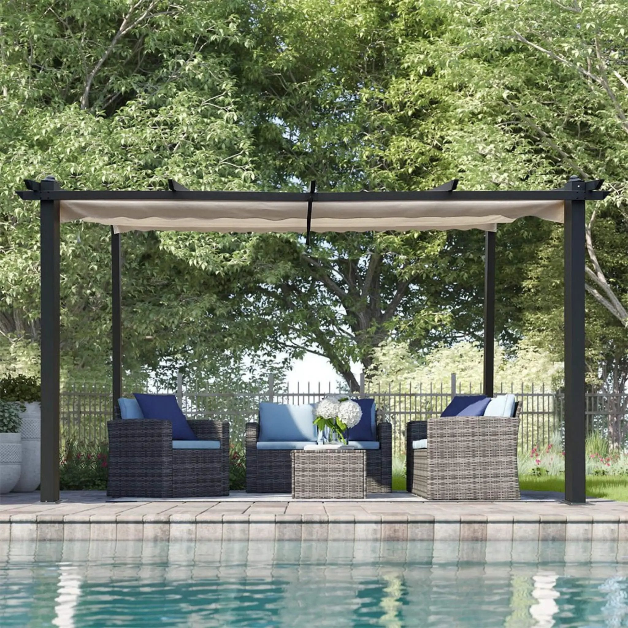 [10X13FT] Alora Large Outdoor Patio Pergola With Canopy & Retractable Sun Shades, Beige (SAK51842) by SAKSBY WHOLESALE