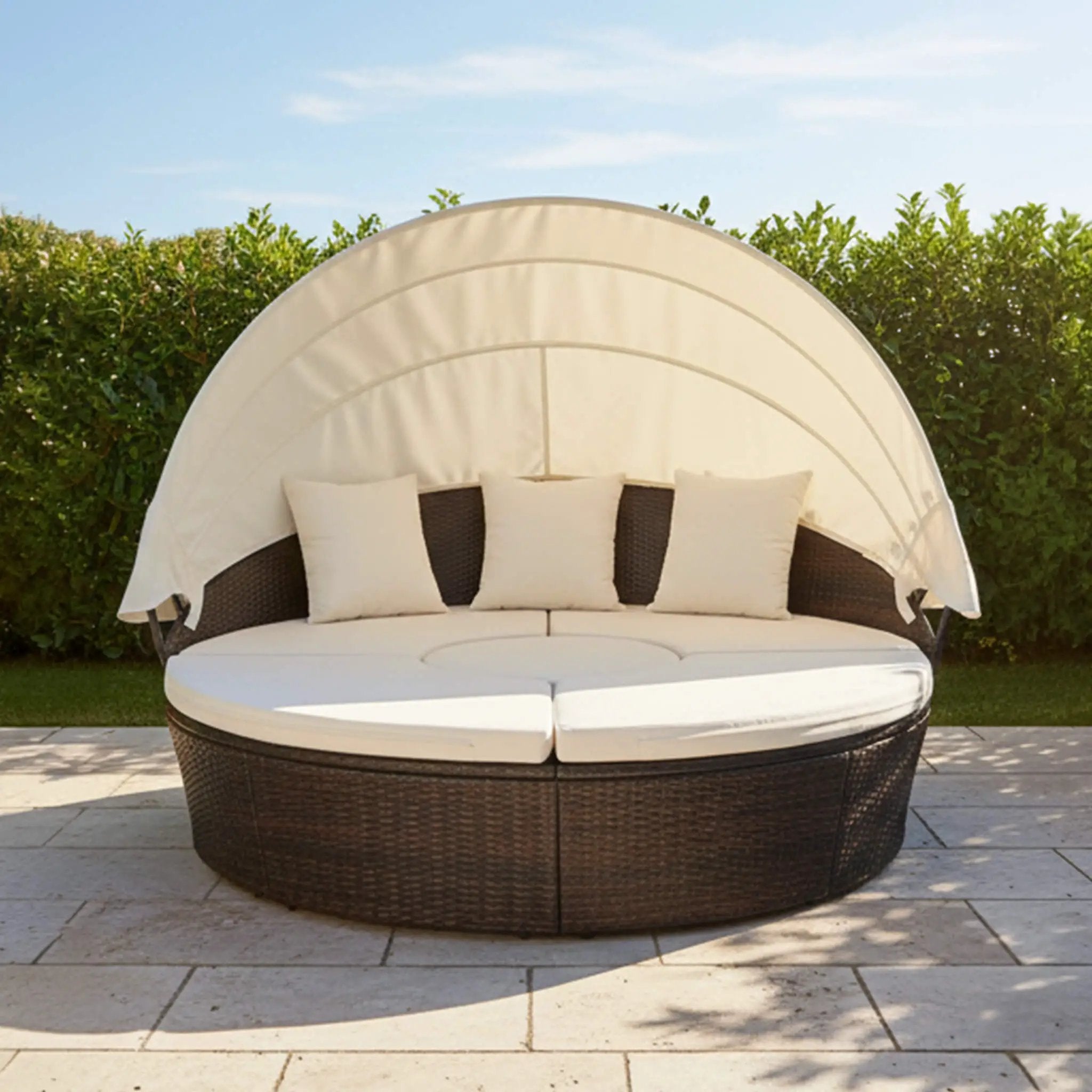 Alora Large 76-Inch Outdoor Patio Rattan Daybed Sofa W/ Adjustable Table Top, Canopy & 3 Pillows (SAK91254) by SAKSBY WHOLESALE